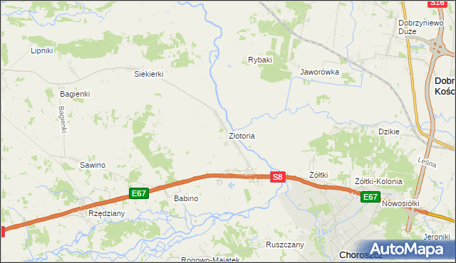mapa Złotoria gmina Choroszcz, Złotoria gmina Choroszcz na mapie Targeo
