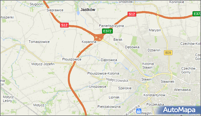 mapa Dąbrowica gmina Jastków, Dąbrowica gmina Jastków na mapie Targeo