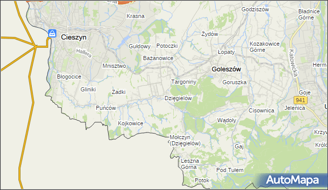 mapa Dzięgielów, Dzięgielów na mapie Targeo