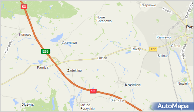 mapa Łozice gmina Kozielice, Łozice gmina Kozielice na mapie Targeo