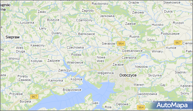 mapa Nowa Wieś gmina Dobczyce, Nowa Wieś gmina Dobczyce na mapie Targeo