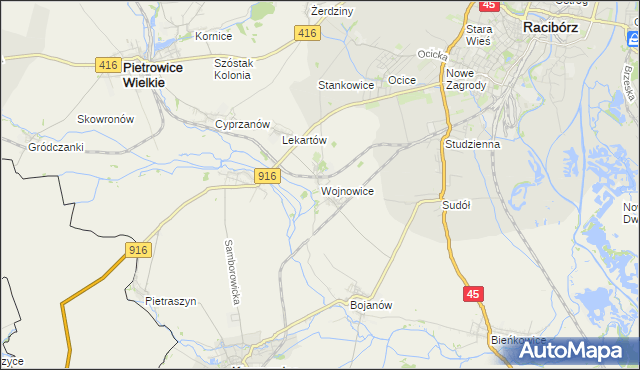 mapa Wojnowice gmina Krzanowice, Wojnowice gmina Krzanowice na mapie Targeo