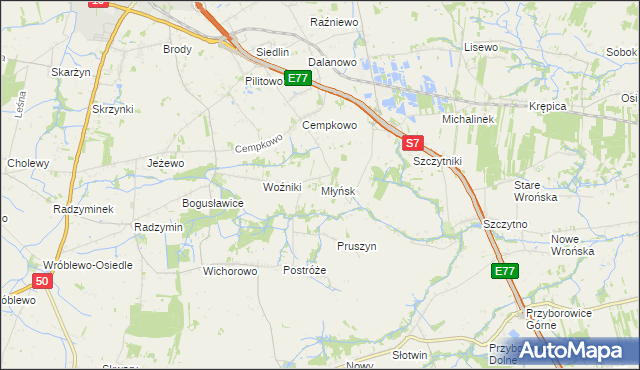 mapa Młyńsk gmina Płońsk, Młyńsk gmina Płońsk na mapie Targeo