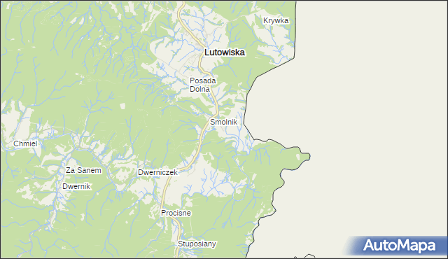 mapa Żurawin gmina Lutowiska, Żurawin gmina Lutowiska na mapie Targeo