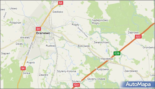 mapa Bobrowiec gmina Braniewo, Bobrowiec gmina Braniewo na mapie Targeo