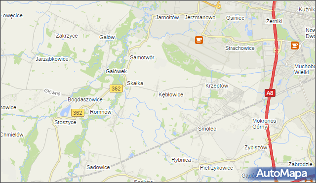 mapa Kębłowice gmina Kąty Wrocławskie, Kębłowice gmina Kąty Wrocławskie na mapie Targeo