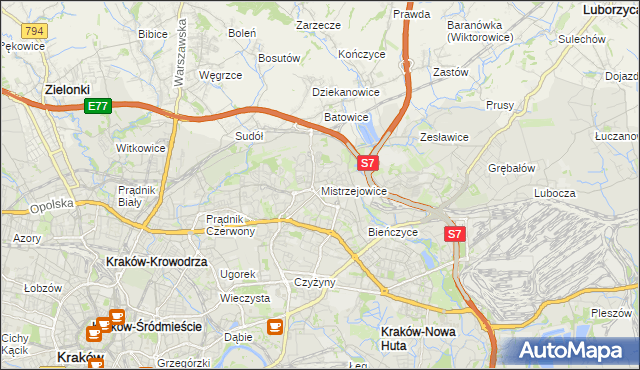 mapa Mistrzejowice, Mistrzejowice na mapie Targeo