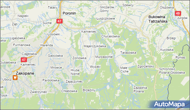 mapa Murzasichle, Murzasichle na mapie Targeo
