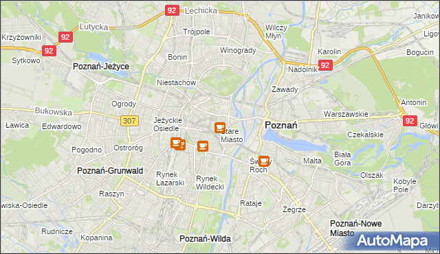mapa Stare Miasto gmina Poznań, Stare Miasto gmina Poznań na mapie Targeo