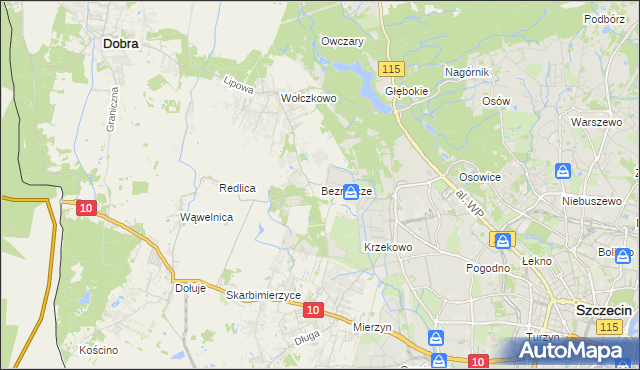 mapa Bezrzecze, Bezrzecze na mapie Targeo