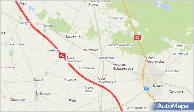 mapa Gołaszewo gmina Kowal, Gołaszewo gmina Kowal na mapie Targeo