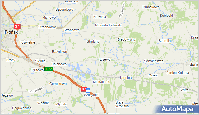 mapa Lisewo gmina Płońsk, Lisewo gmina Płońsk na mapie Targeo