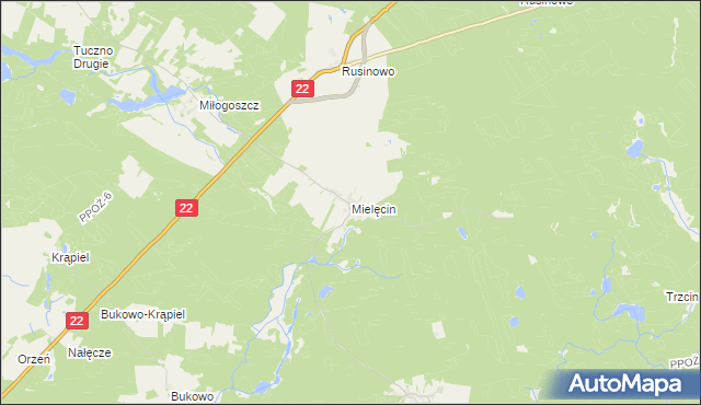 mapa Mielęcin gmina Człopa, Mielęcin gmina Człopa na mapie Targeo