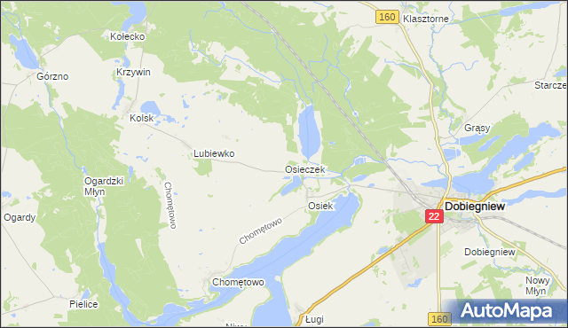 mapa Osieczek gmina Dobiegniew, Osieczek gmina Dobiegniew na mapie Targeo