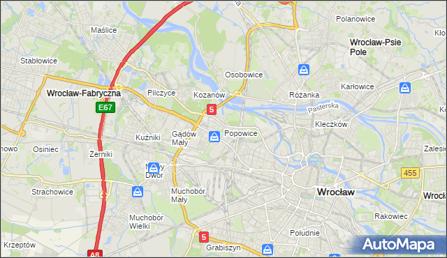 mapa Popowice gmina Wrocław, Popowice gmina Wrocław na mapie Targeo