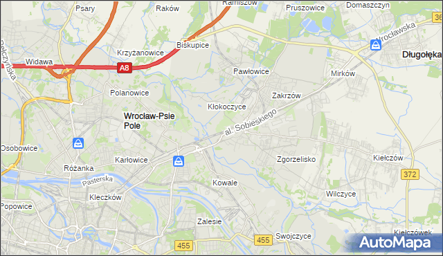 mapa Psie Pole gmina Wrocław, Psie Pole gmina Wrocław na mapie Targeo