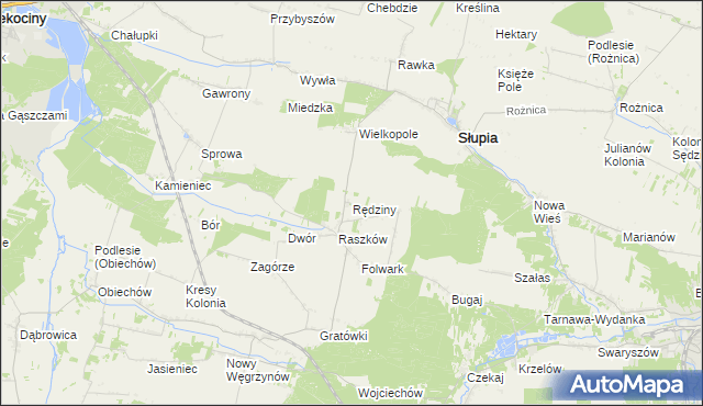 mapa Rędziny gmina Słupia, Rędziny gmina Słupia na mapie Targeo