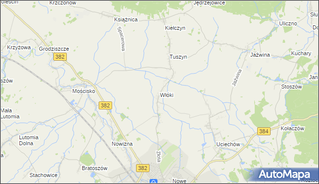 mapa Włóki gmina Dzierżoniów, Włóki gmina Dzierżoniów na mapie Targeo