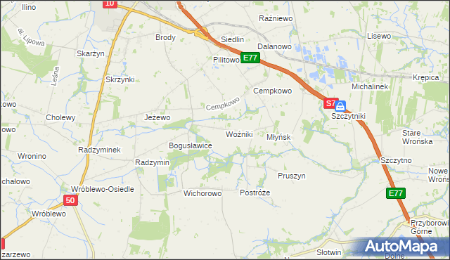 mapa Woźniki gmina Płońsk, Woźniki gmina Płońsk na mapie Targeo