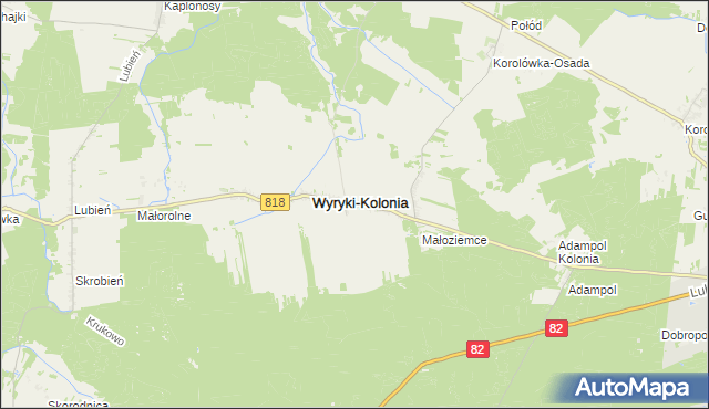 mapa Wyryki-Adampol, Wyryki-Adampol na mapie Targeo