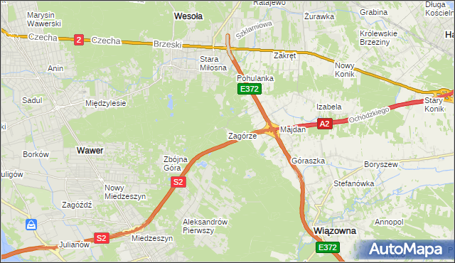 mapa Zagórze gmina Wiązowna, Zagórze gmina Wiązowna na mapie Targeo