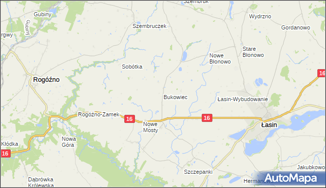 mapa Bukowiec gmina Rogóźno, Bukowiec gmina Rogóźno na mapie Targeo