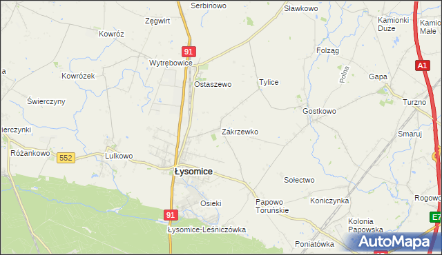 mapa Zakrzewko gmina Łysomice, Zakrzewko gmina Łysomice na mapie Targeo
