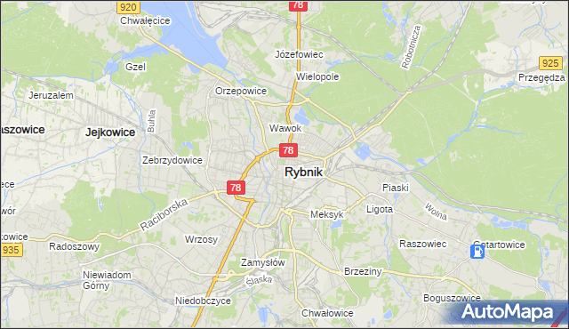 mapa Rybnika, Rybnik na mapie Targeo
