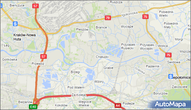 mapa Chałupki gmina Kraków, Chałupki gmina Kraków na mapie Targeo