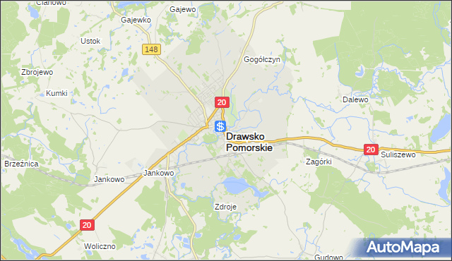 mapa Drawsko Pomorskie, Drawsko Pomorskie na mapie Targeo