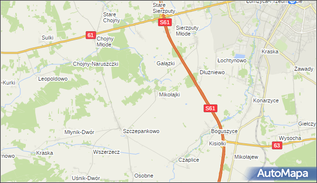 mapa Mikołajki gmina Łomża, Mikołajki gmina Łomża na mapie Targeo