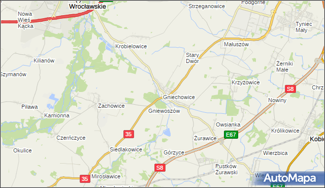 mapa Gniechowice, Gniechowice na mapie Targeo