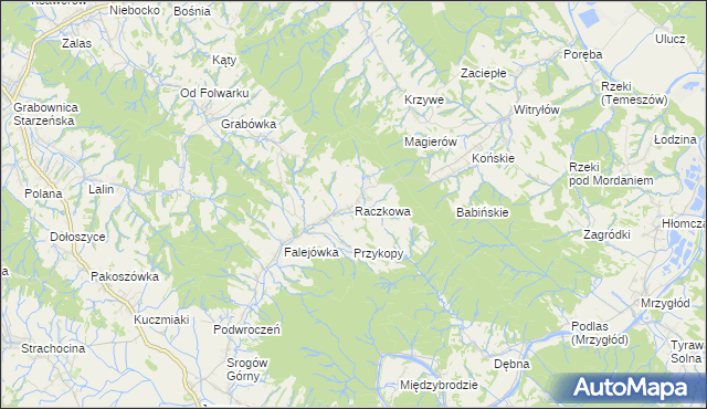 mapa Raczkowa gmina Sanok, Raczkowa gmina Sanok na mapie Targeo