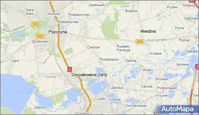 mapa Rudołtowice, Rudołtowice na mapie Targeo