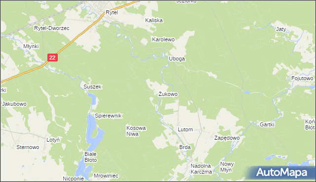 mapa Żukowo gmina Czersk, Żukowo gmina Czersk na mapie Targeo