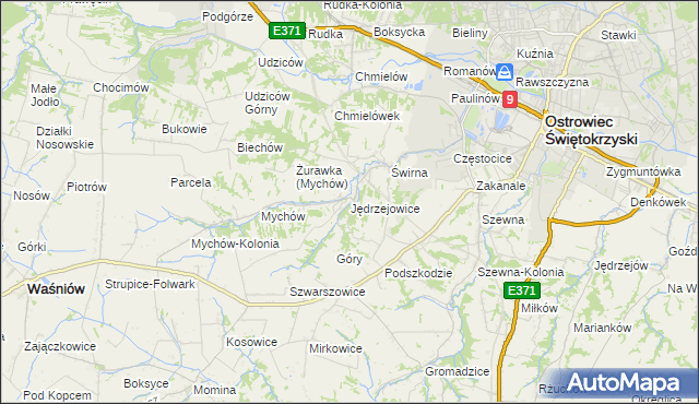 mapa Jędrzejowice gmina Bodzechów, Jędrzejowice gmina Bodzechów na mapie Targeo