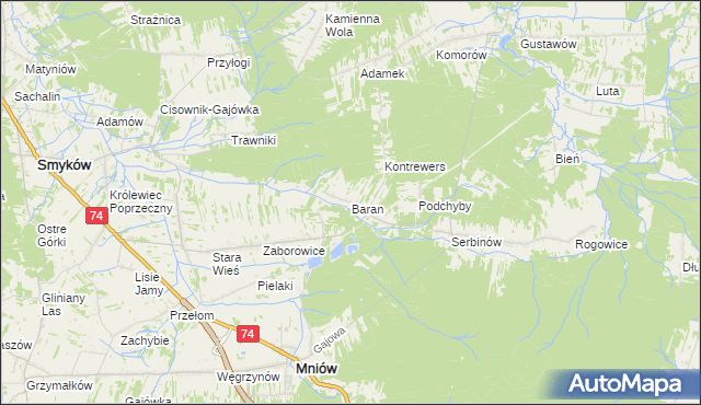 mapa Baran gmina Mniów, Baran gmina Mniów na mapie Targeo