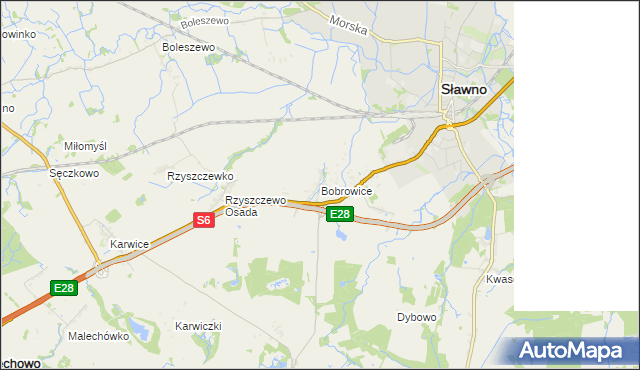 mapa Bobrowice gmina Sławno, Bobrowice gmina Sławno na mapie Targeo