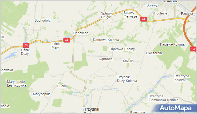mapa Dąbrowa gmina Trzydnik Duży, Dąbrowa gmina Trzydnik Duży na mapie Targeo
