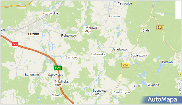 mapa Dąbrówka gmina Luzino, Dąbrówka gmina Luzino na mapie Targeo