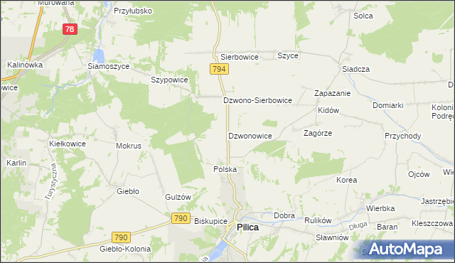mapa Dzwonowice, Dzwonowice na mapie Targeo