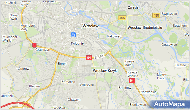 mapa Krzyki gmina Wrocław, Krzyki gmina Wrocław na mapie Targeo