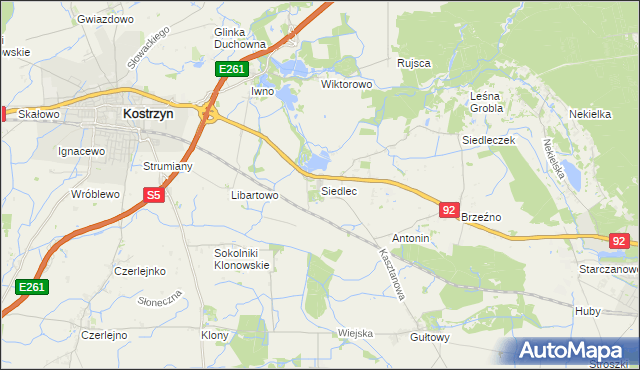 mapa Siedlec gmina Kostrzyn, Siedlec gmina Kostrzyn na mapie Targeo