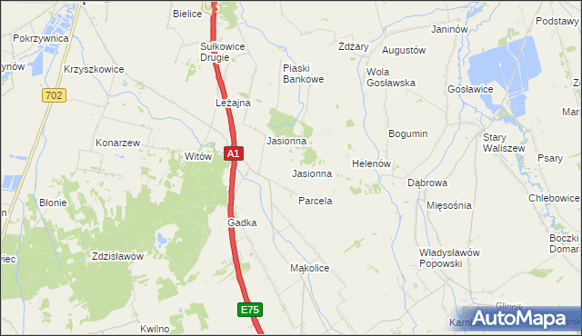 mapa Jasionna gmina Głowno, Jasionna gmina Głowno na mapie Targeo