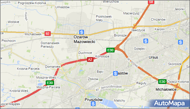 mapa Konotopa gmina Ożarów Mazowiecki, Konotopa gmina Ożarów Mazowiecki na mapie Targeo