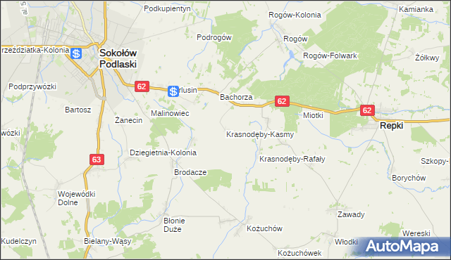 mapa Krasnodęby-Kasmy, Krasnodęby-Kasmy na mapie Targeo