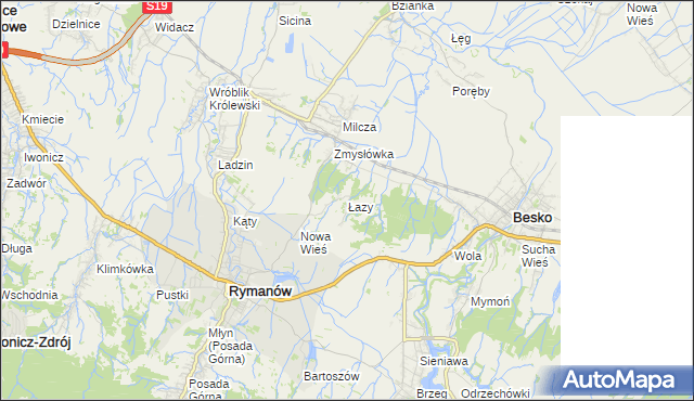 mapa Łazy gmina Rymanów, Łazy gmina Rymanów na mapie Targeo