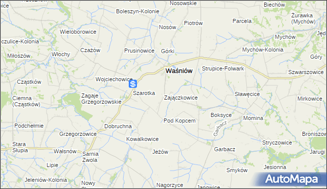 mapa Zajączkowice gmina Waśniów, Zajączkowice gmina Waśniów na mapie Targeo