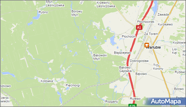 mapa Bąkowski Młyn, Bąkowski Młyn na mapie Targeo