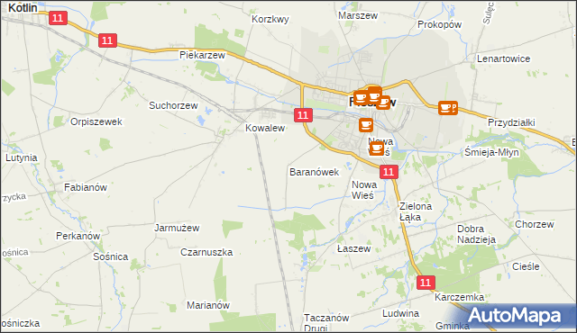 mapa Baranówek gmina Pleszew, Baranówek gmina Pleszew na mapie Targeo